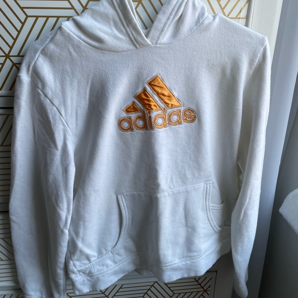 Adidas White Hoodie with Gold Logo